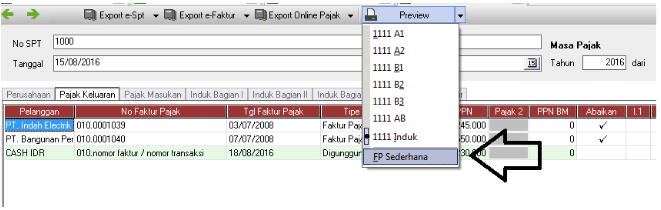 faktur pajak digunggung di e faktur
