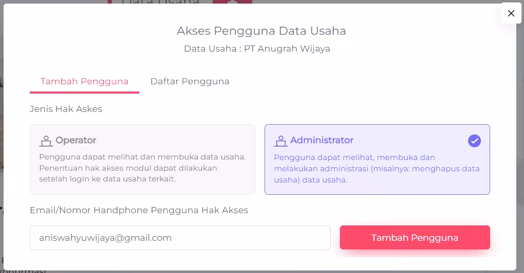 Tambah Pengguna Accurate Online