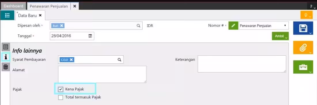 Membuat Penawaran Penjualan Kena Pajak dan Biaya