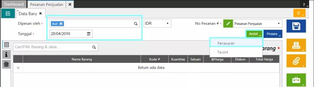 Membuat Pesanan Penjualan Dari Penawaran