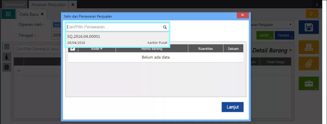 Membuat Pesanan Penjualan Dari Penawaran