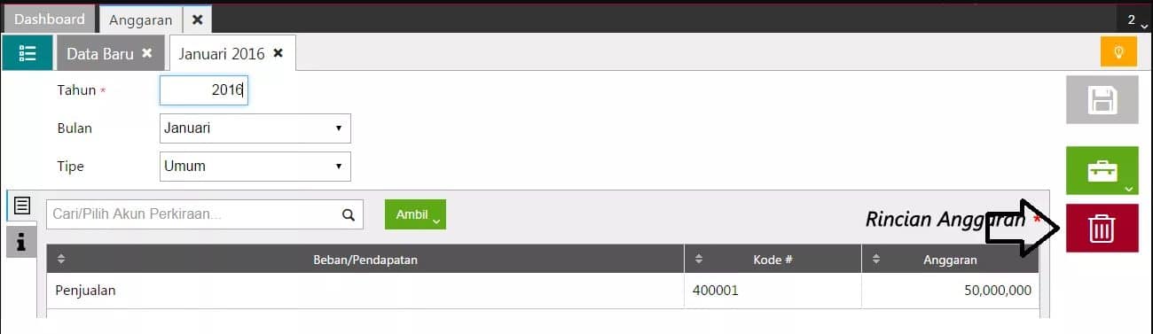 Menghapus Anggaran Accurate Online