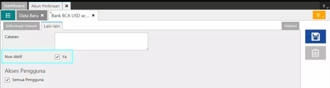 Menonaktifkan Akun Perkiraan 