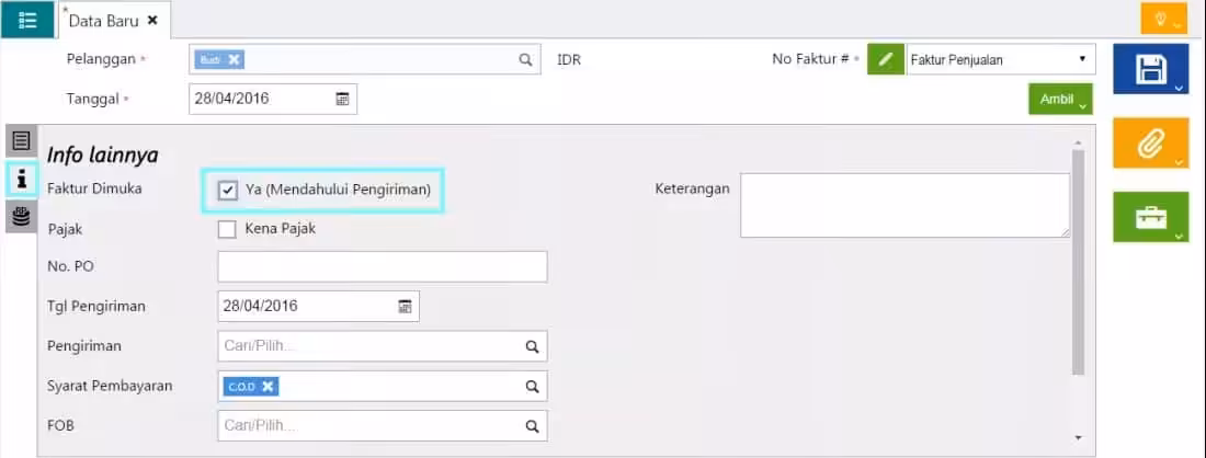 Membuat Faktur Penjualan Mendahului Pengiriman