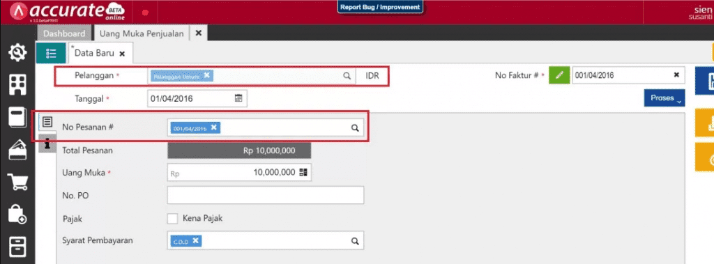 Membuat Uang Muka Penjualan Partial 