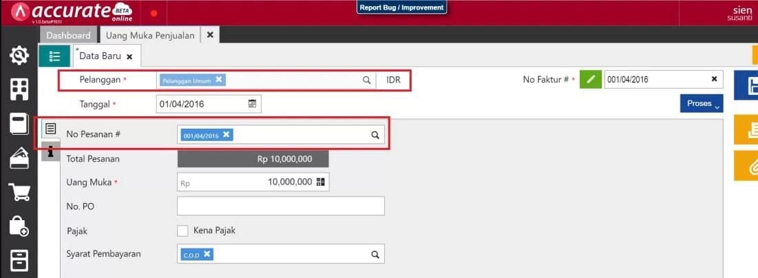 Membuat Uang Muka Penjualan Partial 