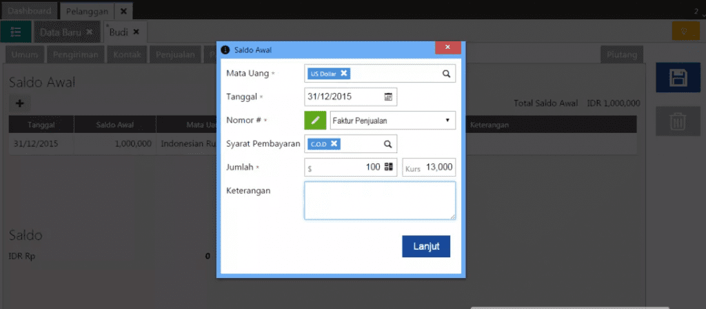 Mengisi Saldo Piutang Pelanggan Dengan Multi Mata Uang 