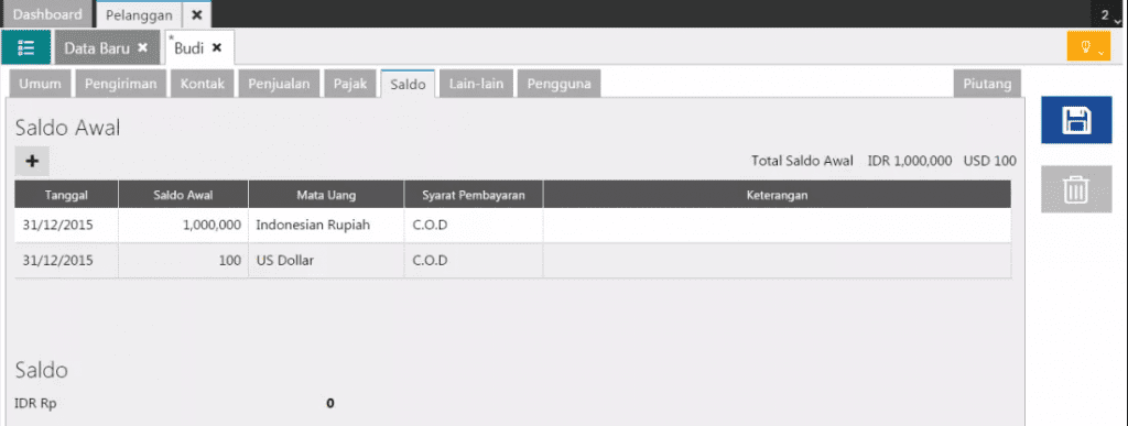 Mengisi Saldo Piutang Pelanggan Dengan Multi Mata Uang 