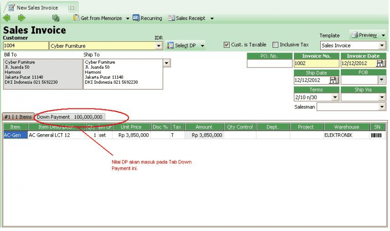 Downpayment Atas Barang Yang Belum Diketahui