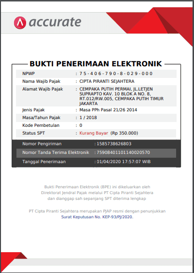 pelaporan pajak menggunakan accurate online