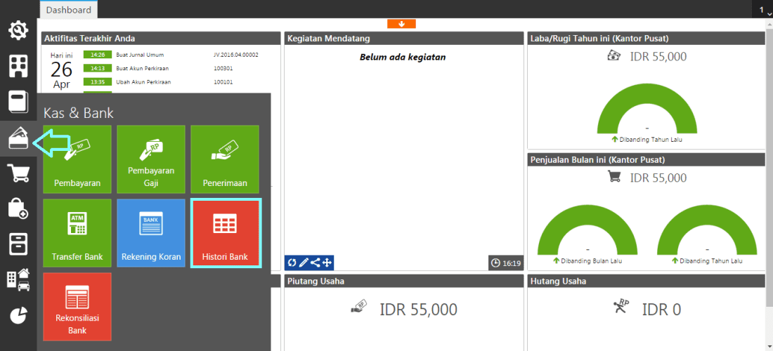melihat histori bank pada Accurate Online