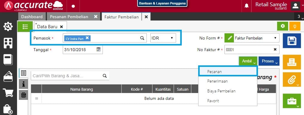 Membuat Faktur Pembelian Mendahului Terima Barang