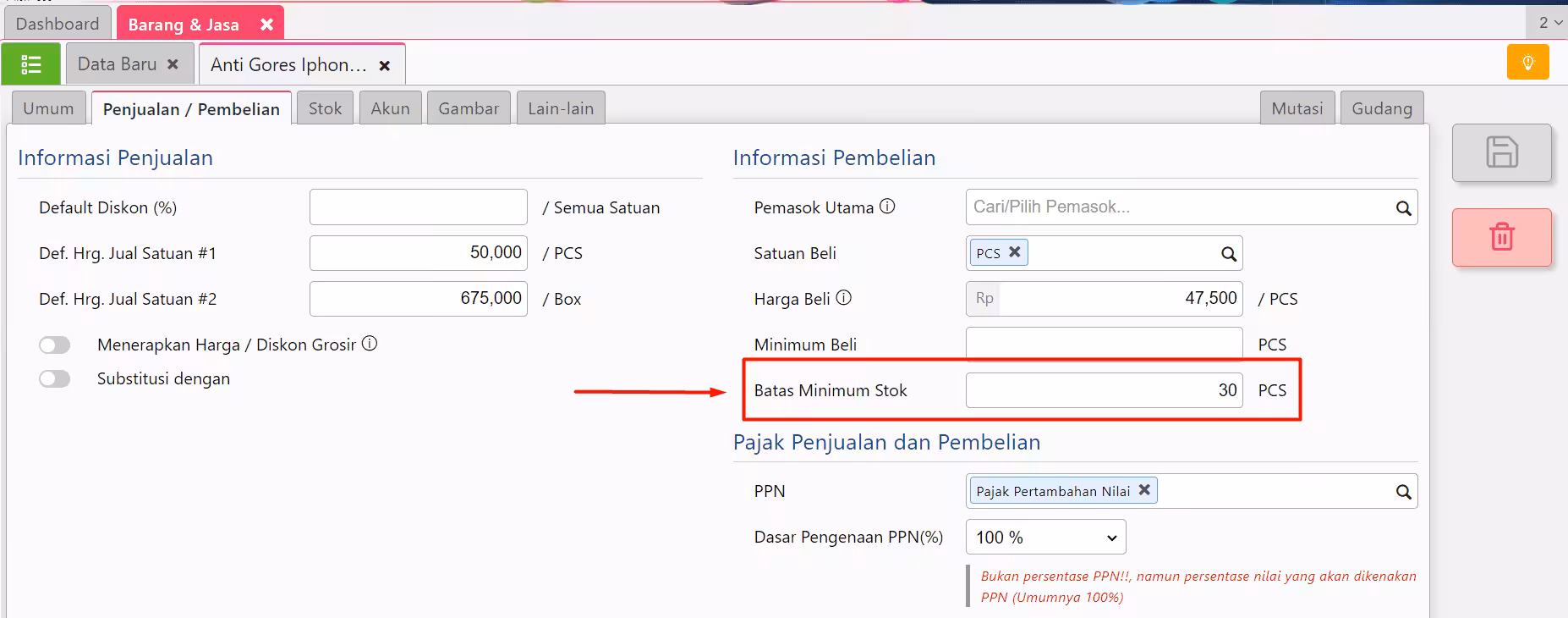 Barang Stok Minimum Accurate