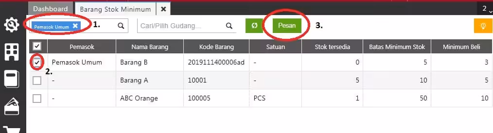 Membuat Pesanan Pembelian atas barang dibawah stok minimum Membuat Pesanan Pembelian atas barang dibawah stok minimum