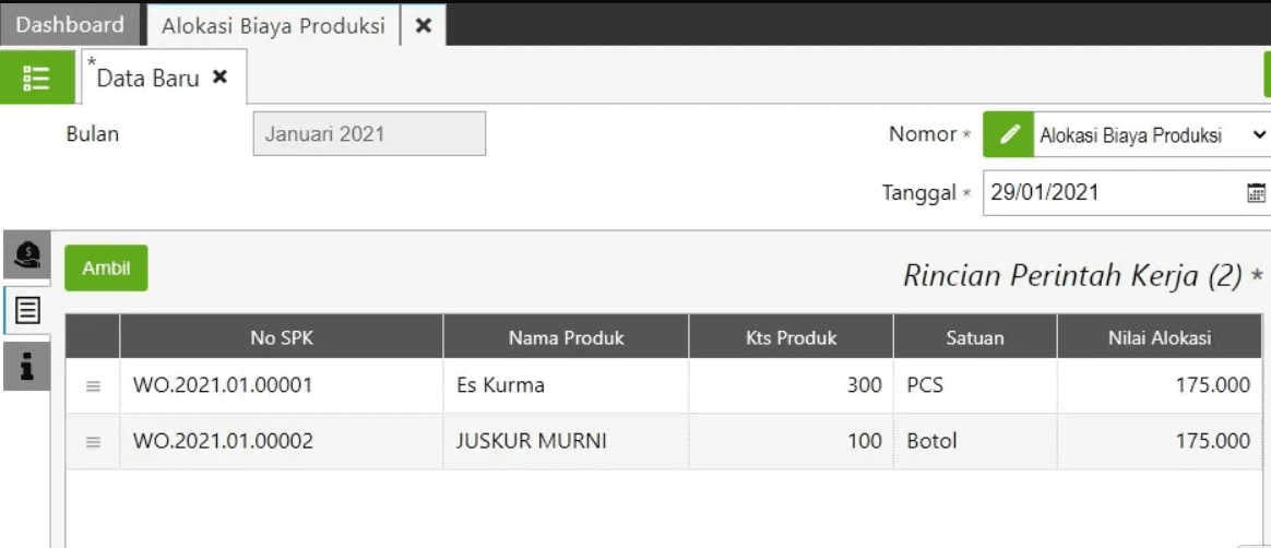 Alokasi Biaya Produksi Accurate Online