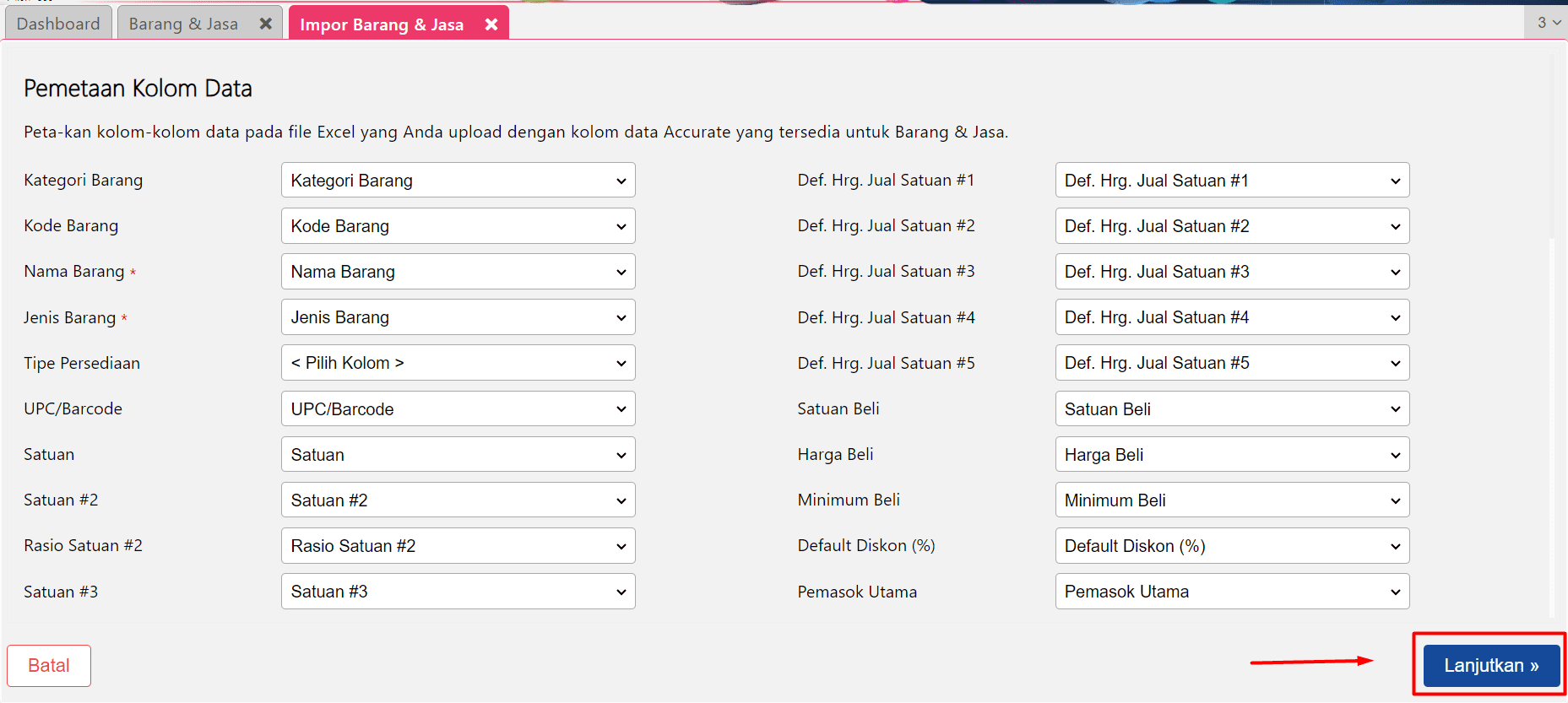 edit batas Minimum Stok Accurate Online
