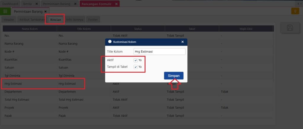 cara menampilkan harga estimasi pada Permintaan Barang