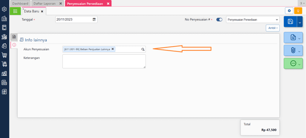 catat penggunaan barang untuk proyek