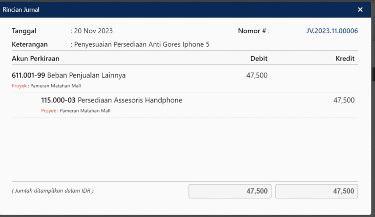 catat penggunaan barang untuk proyek