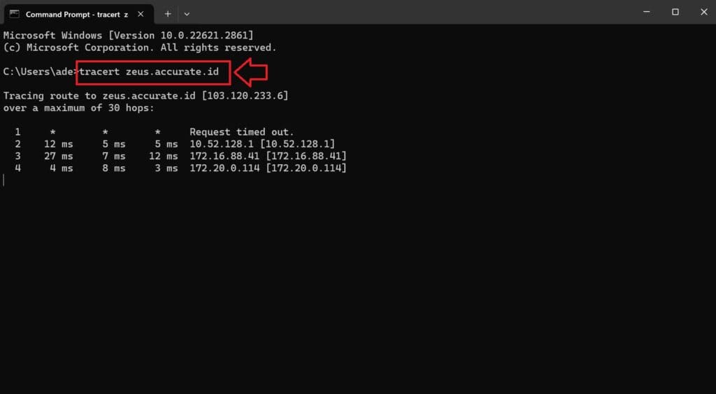 cara melakukan traceroute pada Accurate Online