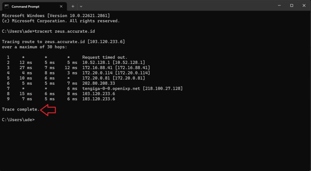 cara melakukan traceroute pada Accurate Online