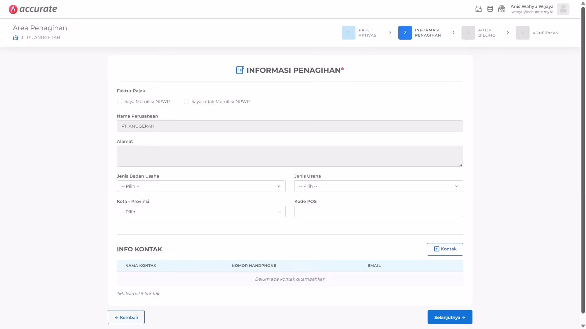 Aktivasi Database Accurate Online 