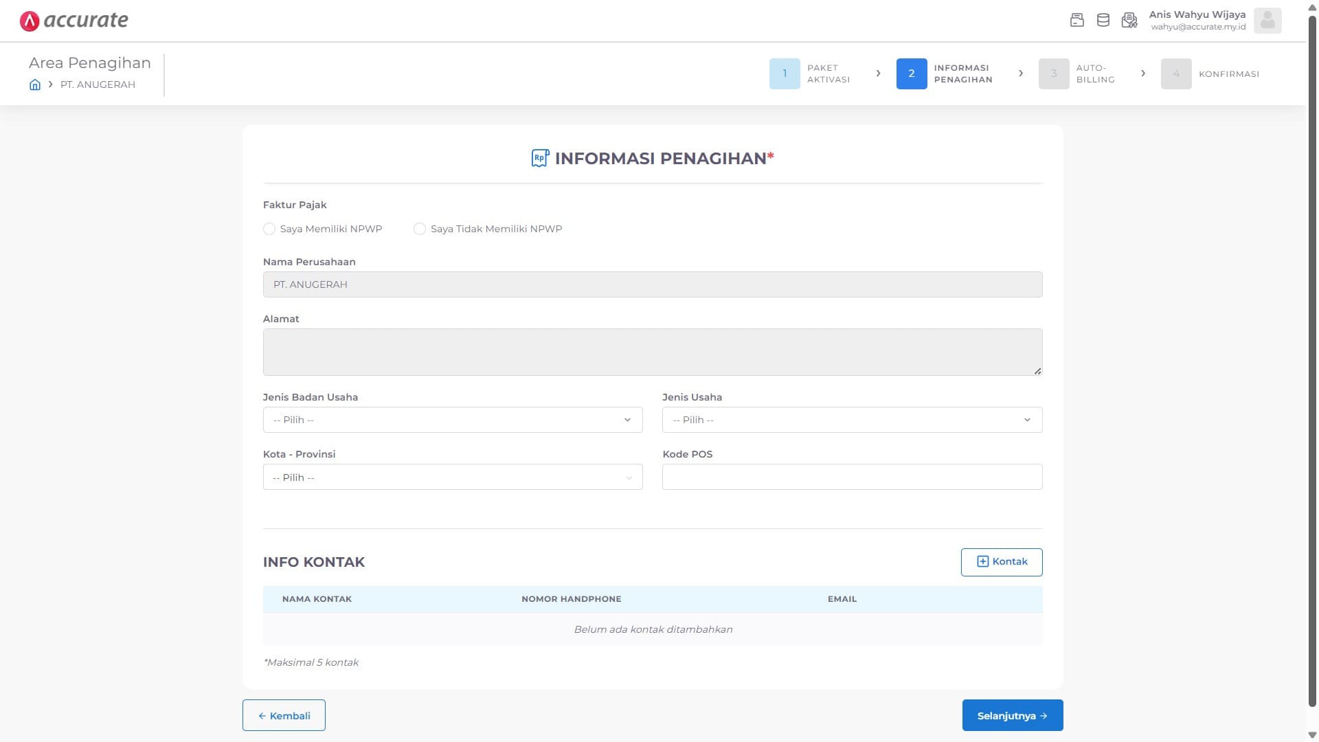 Aktivasi Database Accurate Online 