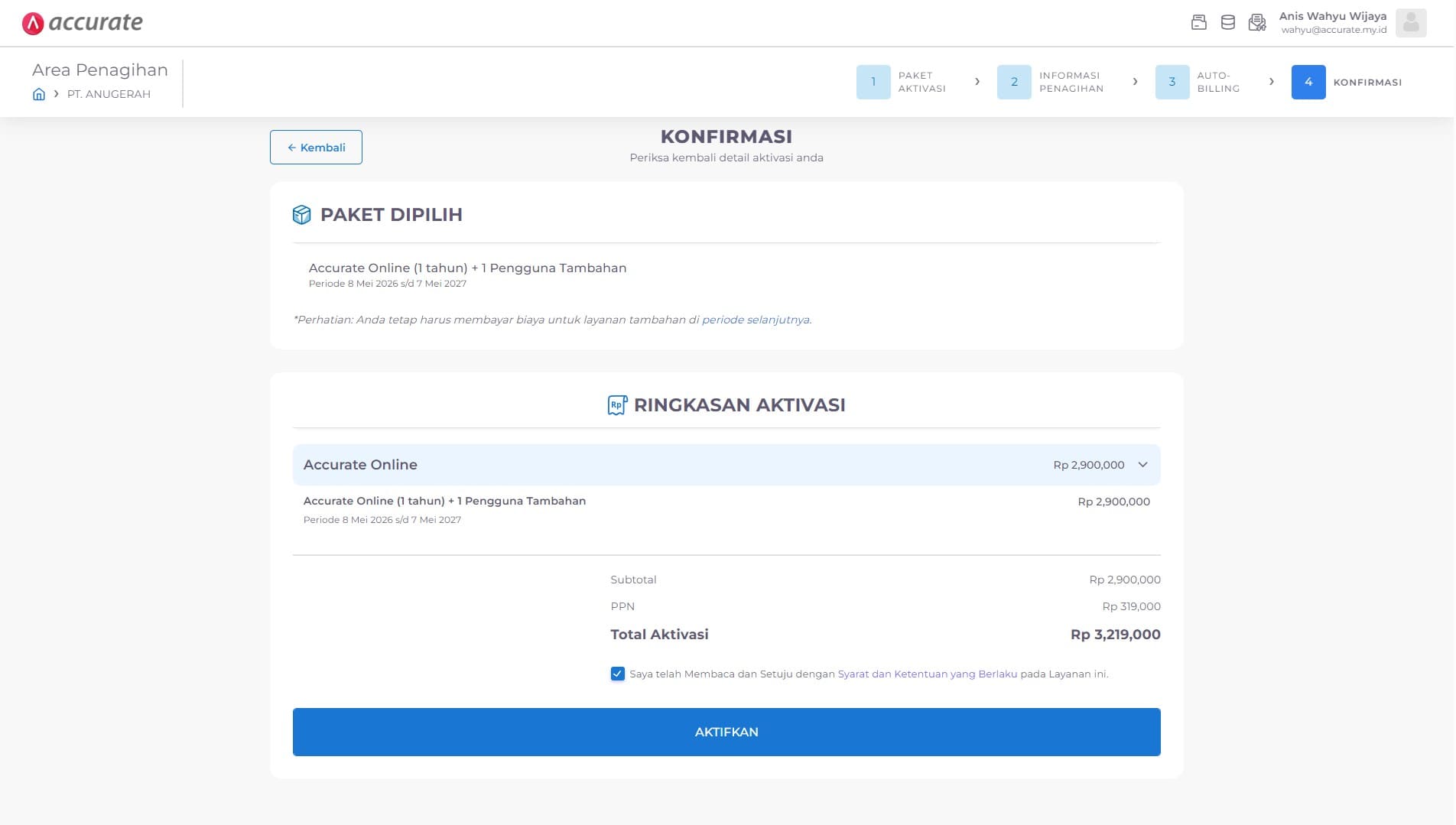 Aktivasi Database Accurate Online 