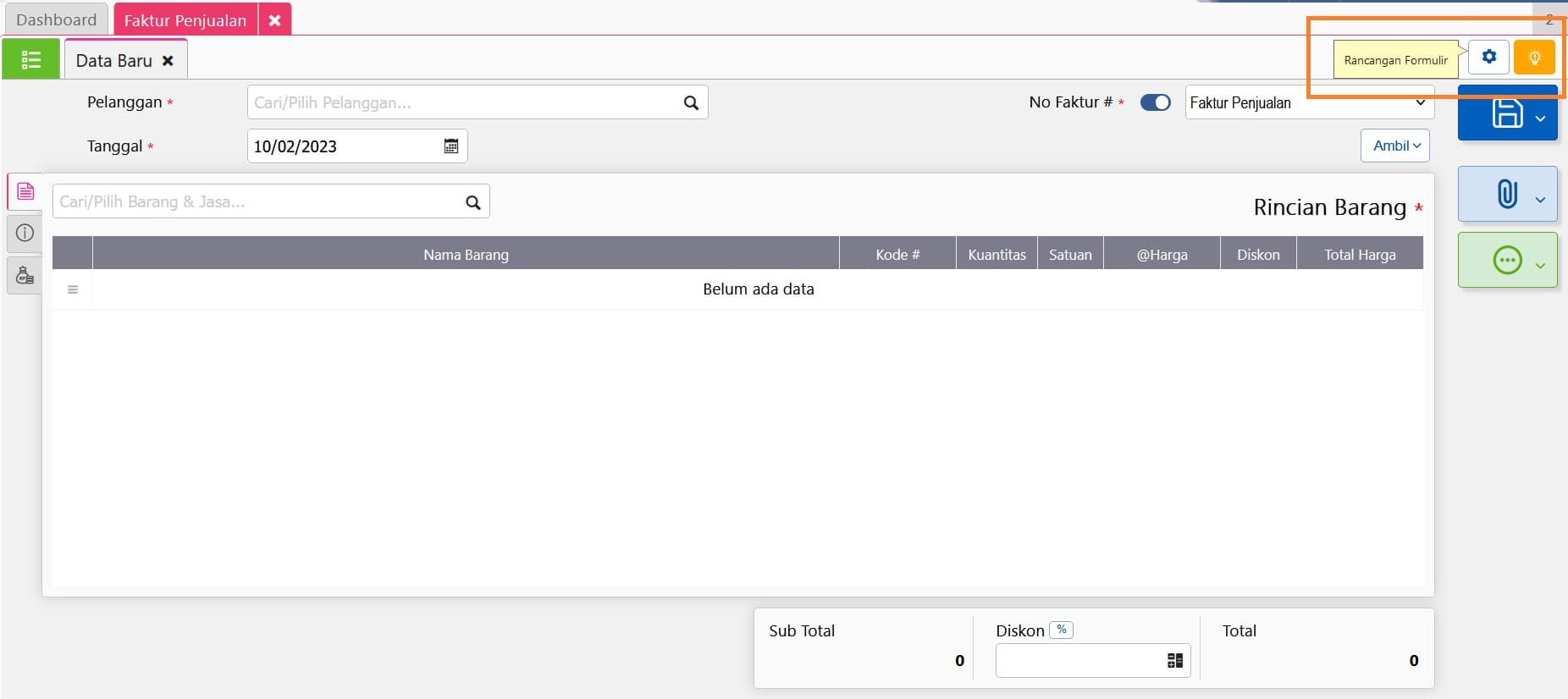 atribut tambahan rincian barang jasa dan biaya pada formulir
