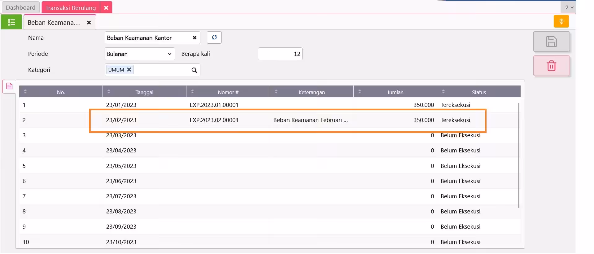 Membuat transaksi berulang di Accurate Online