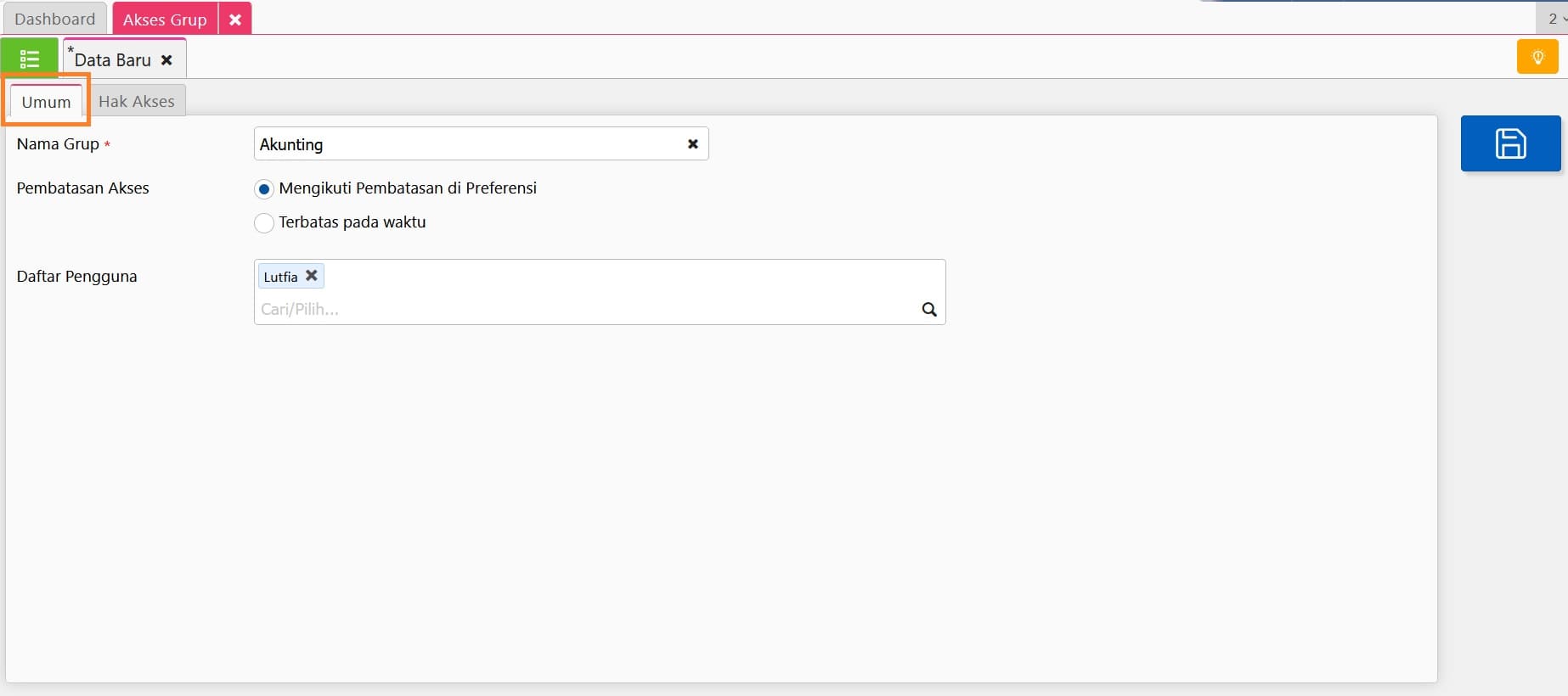 pengaturan akses grup