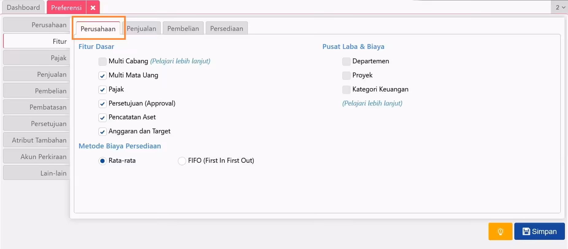Pengaturan Preferensi Fitur di Accurate Online Pengaturan Preferensi Fitur di Accurate Online