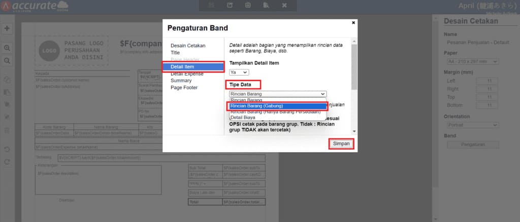 cara menggabungkan barang yang sama pada Desain Cetakan