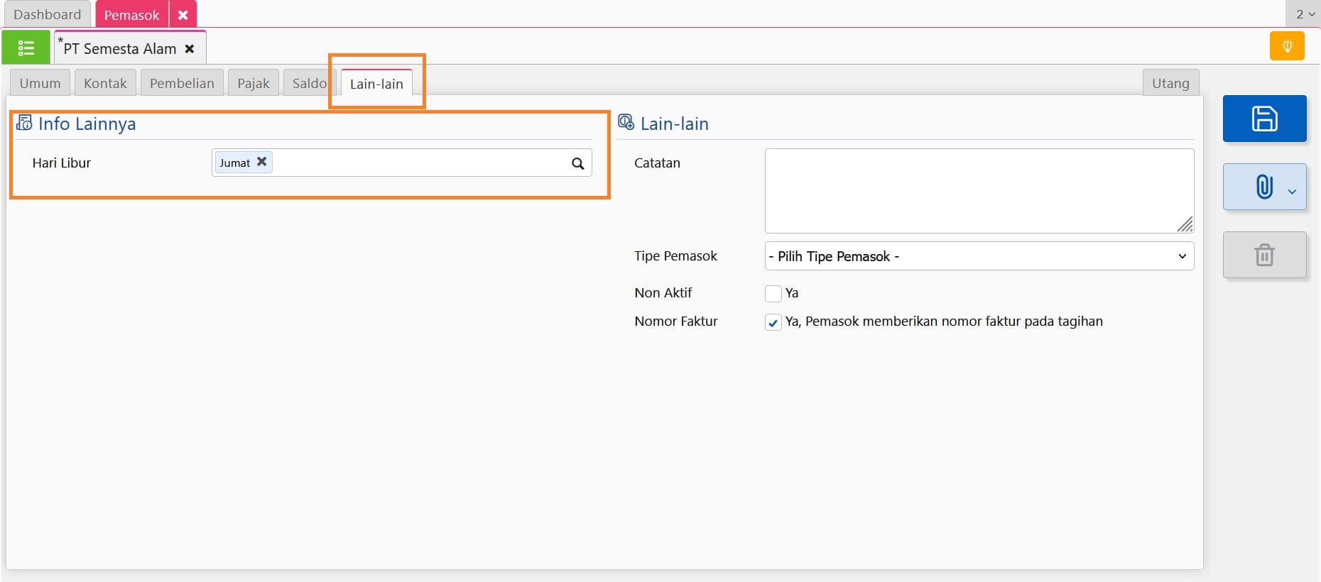 Atribut tambahan pada pemasok