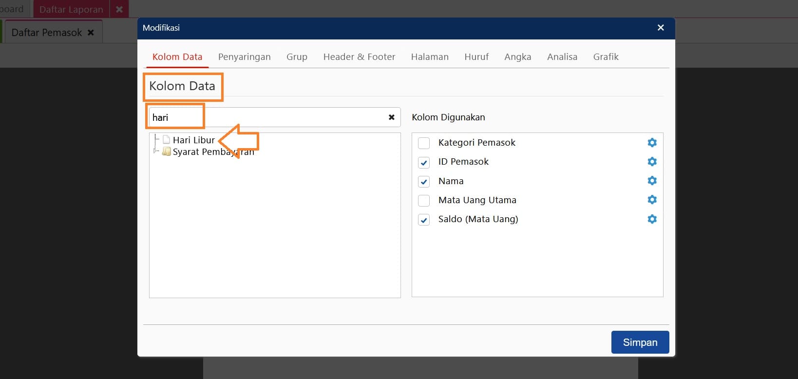 Atribut tambahan pada pemasok
