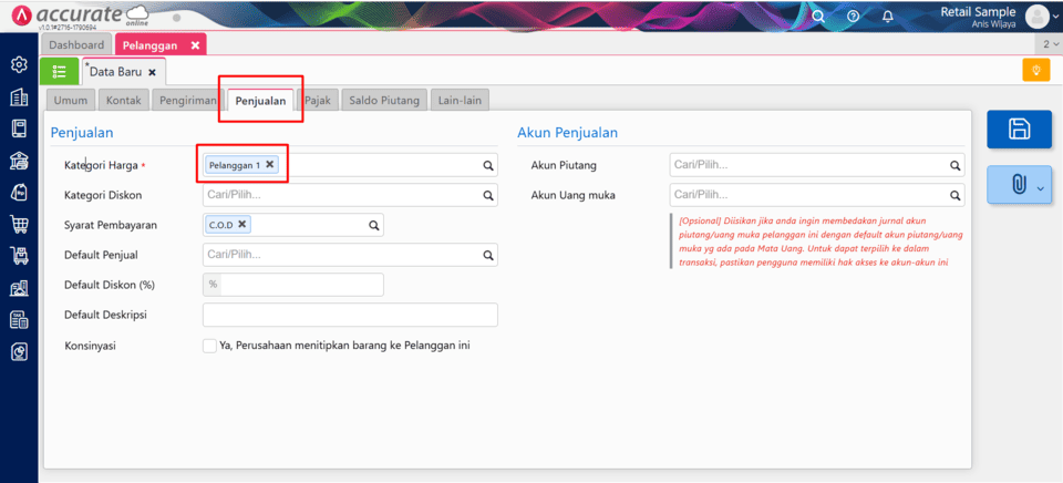 membuat kategori penjualan di accurate online