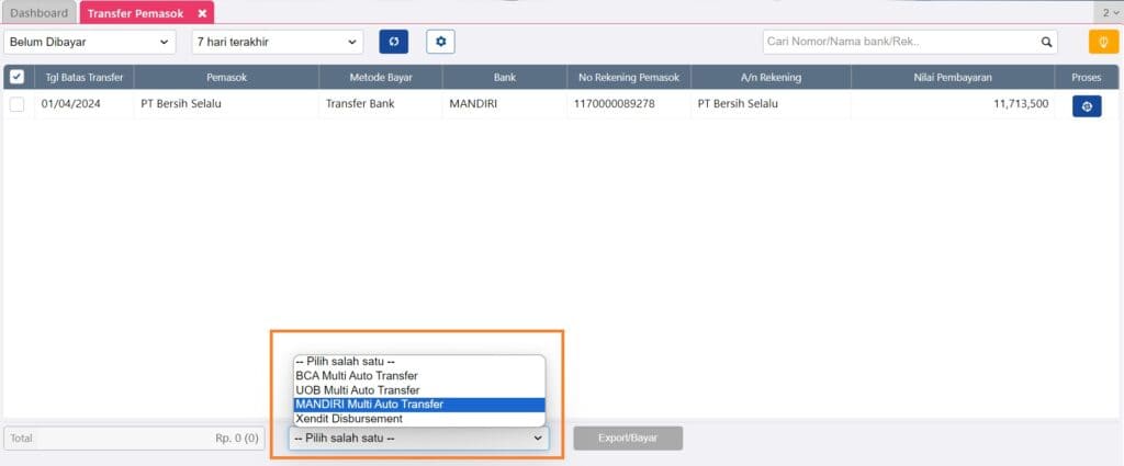 membuat transfer pemasok dari perintah pembayaran