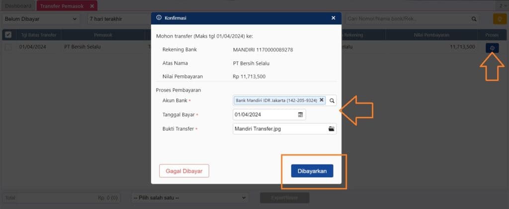 membuat transfer pemasok dari perintah pembayaran