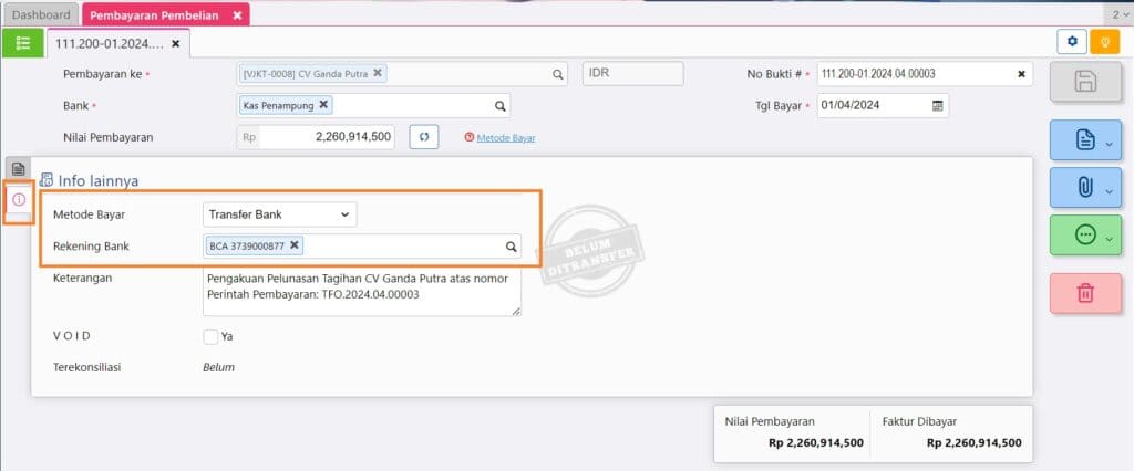 membuat transfer pemasok tanpa perintah pembayaran