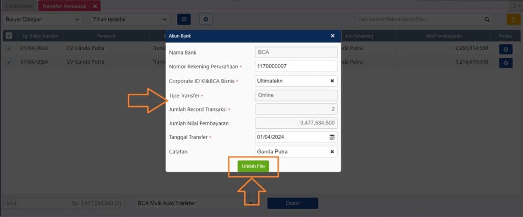 membuat transfer pemasok tanpa perintah pembayaran